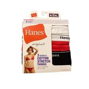 Hanes Originals Women's 3 Pack Cotton Stretch Thongs Breathable Underwear 9 2XL